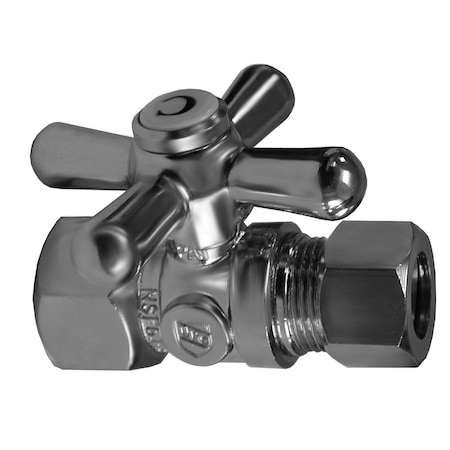 Jones Stephens 5/8in OD Comp x 3/8in OD Comp Quarter-Turn Straight Supply Stop Valve, Cross Handle, Chrome Plated S43031